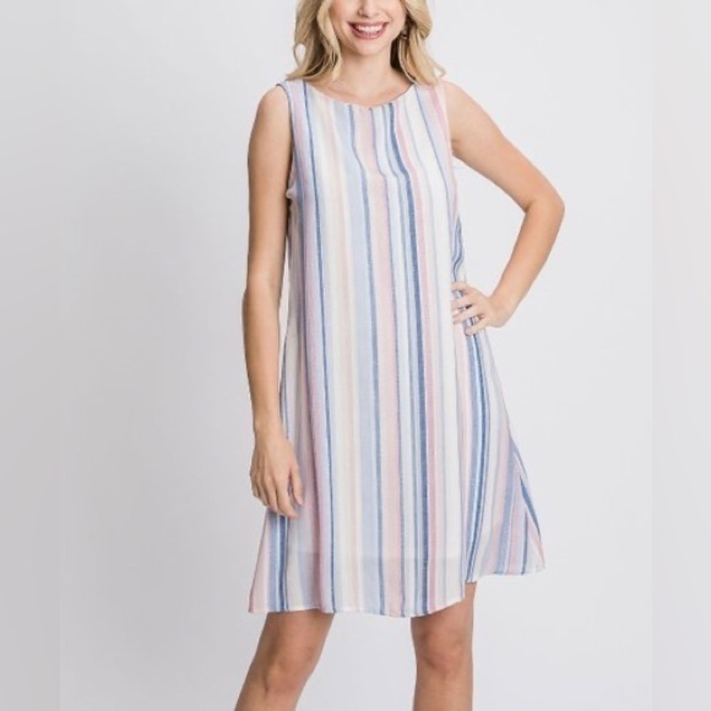 NWOT Love Kuza Pastel Stripe Shift Dress XL Sleeveless Lined Spring Summer Dress